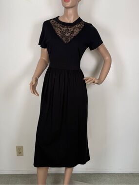 Midnight hour Black Lace illusion Midi Dress